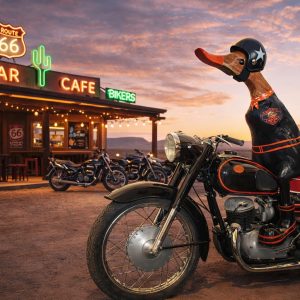 Bugsy le Canard Rigolo – Édition Motard 🏍️