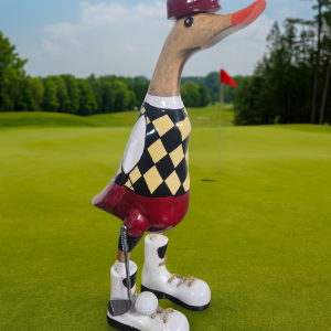 Bugsy le canard golfeur en Bois de Teck et Bambou 25 cm